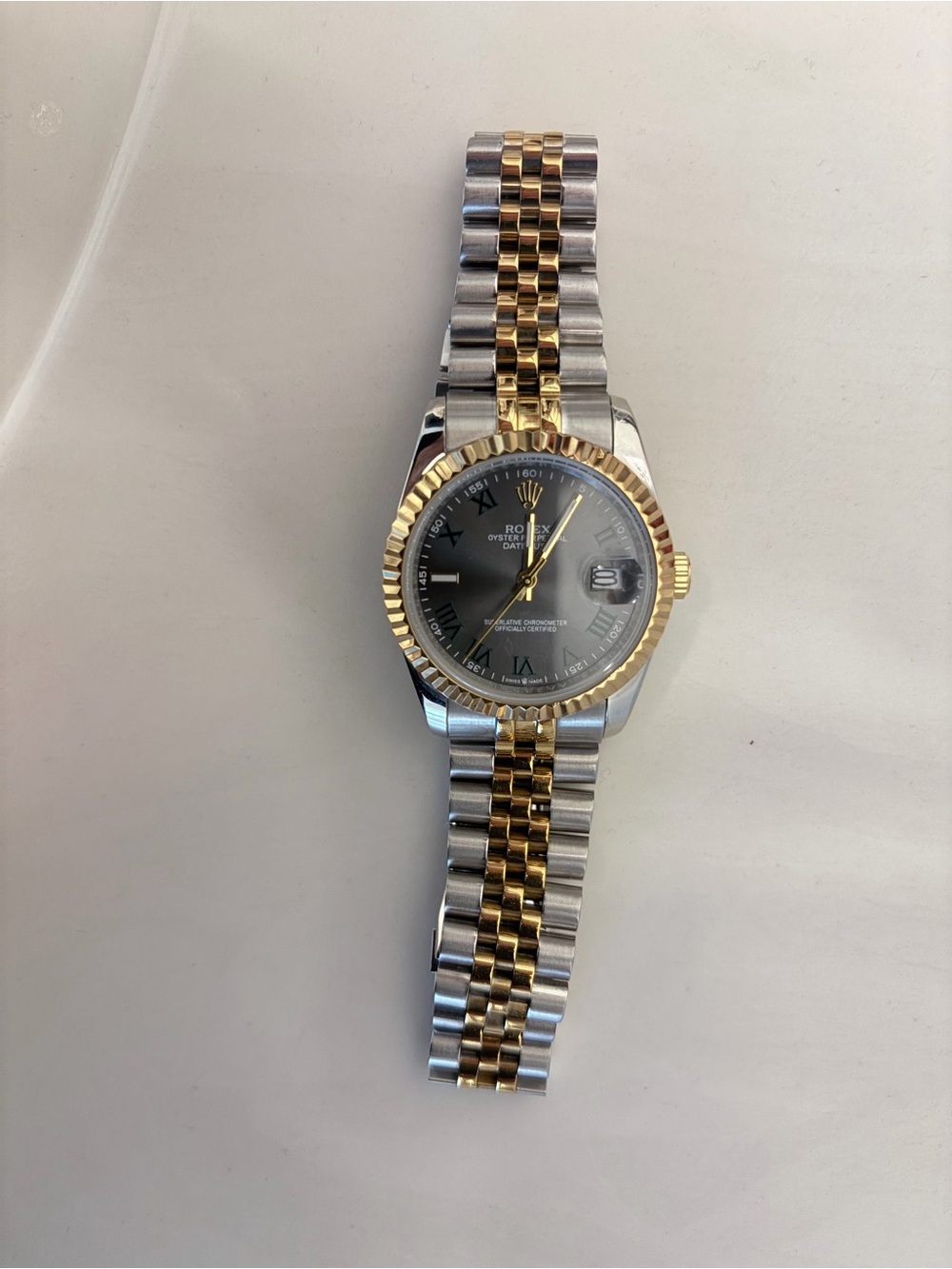 Mechanical luxury watch with Two-Tone dark grey Dial and Gold Accents